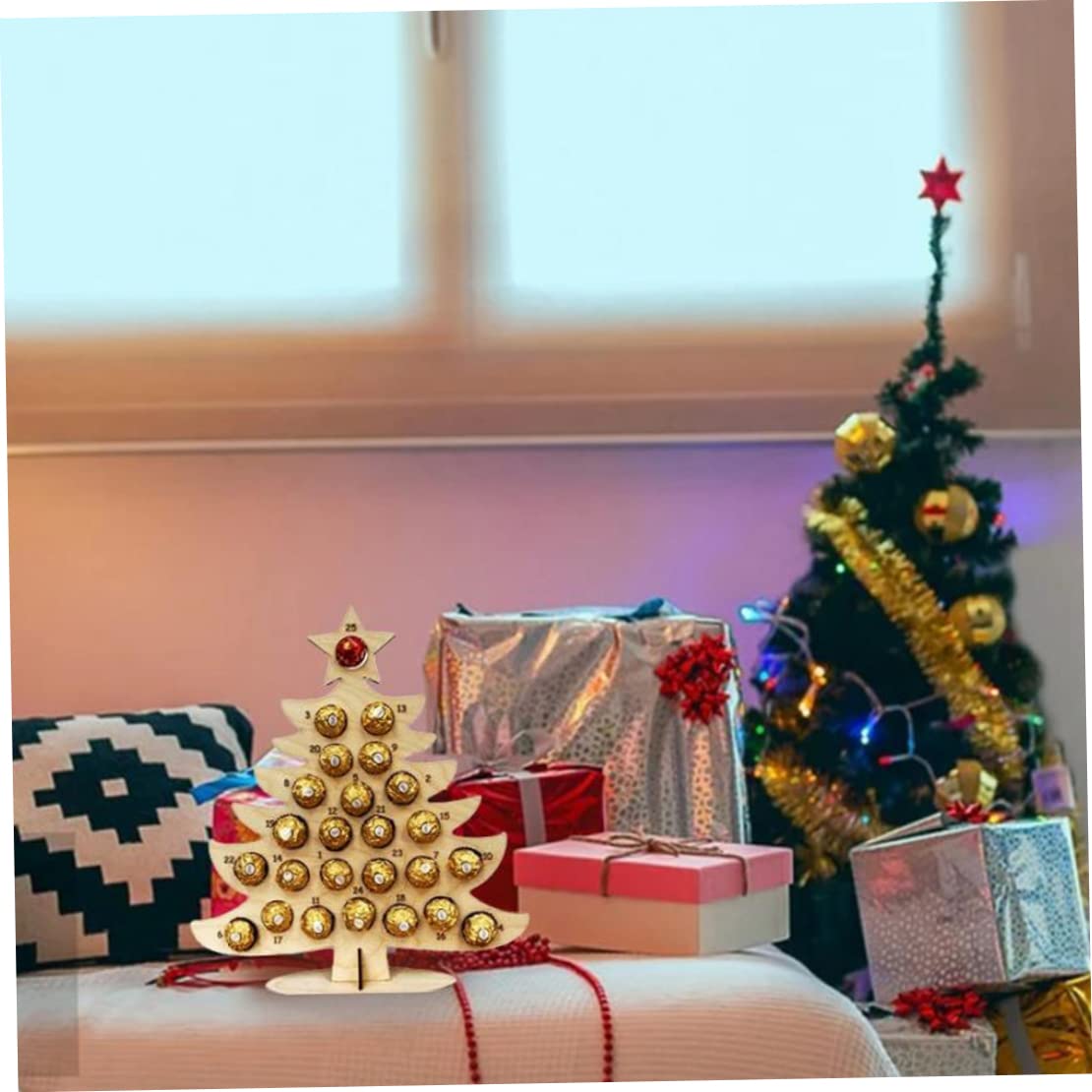 Advent Calendar 2022, Christmas Countdown Calendar Wooden Chocolate Frame Advent Calendar Xmas Decoration Style2